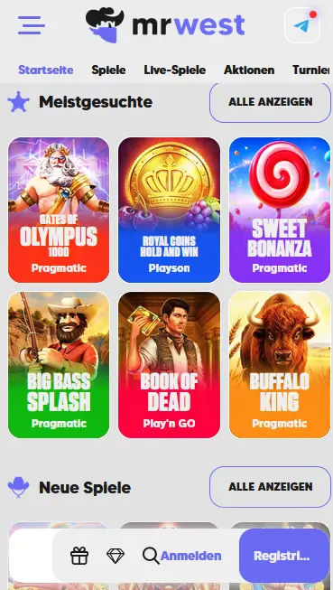 Mobile Ansicht der MrWest Casino App auf dem Smartphone